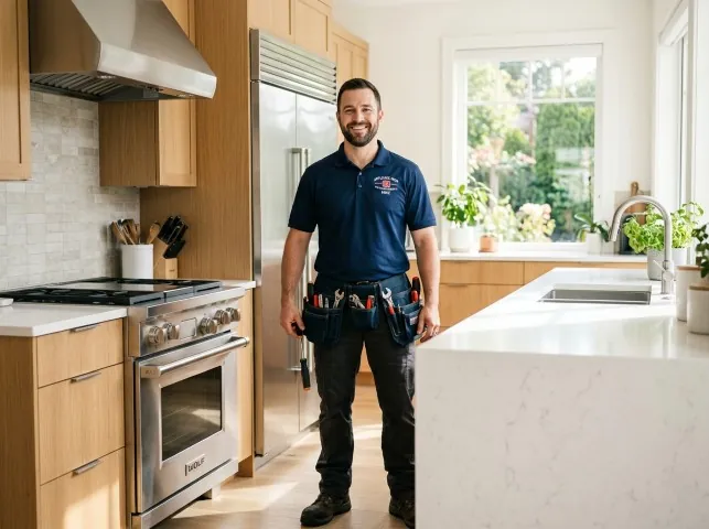 Appliance Repair Hero technician in a Bohemia, NY kitchen after an appliance repair